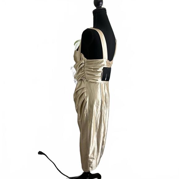 Fashion Nova Champagne Satin Bodycon Midi Dress‎ Formal NWT Size L - Picture 6 of 8